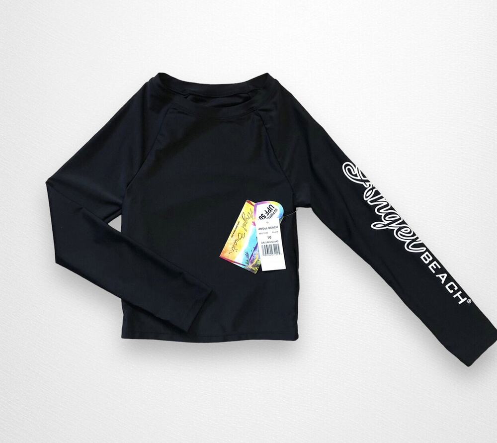 NWT Angel Beach Girls' Black Rashguard Top, Size 10